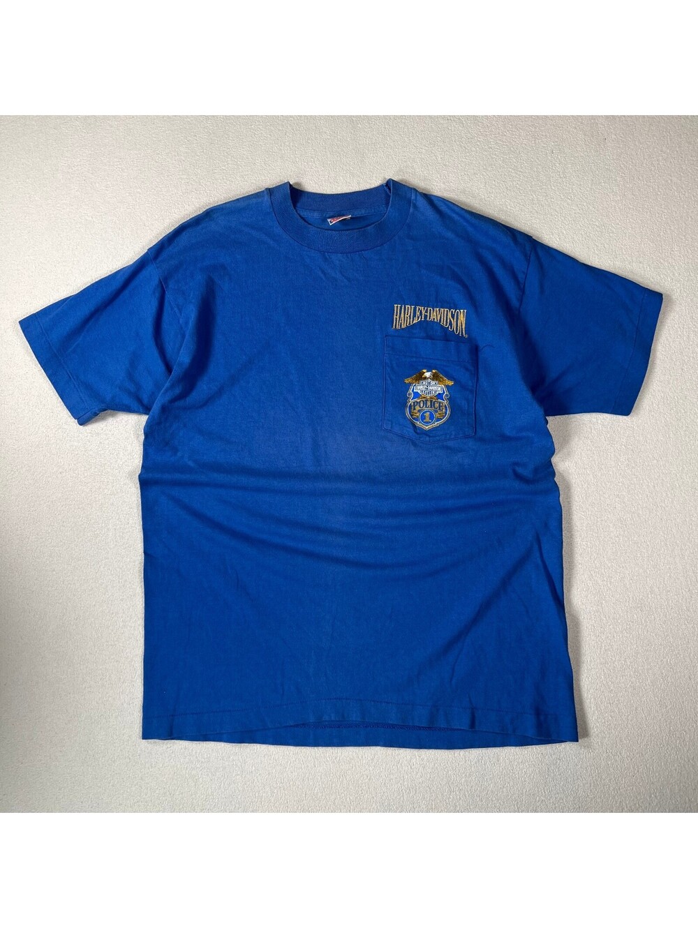 Vintage 90s Harley-Davidson Police Motorcycle Pocket T-Shirt